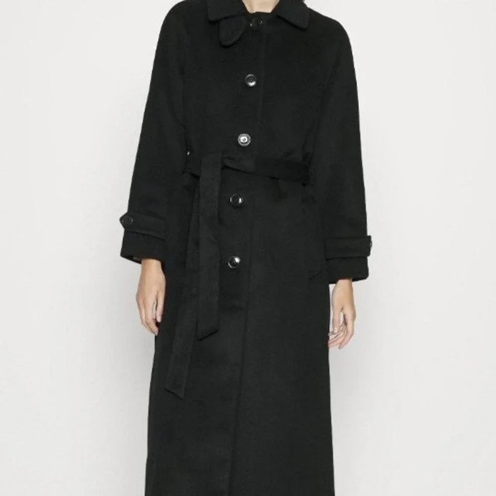 Lauren Ralph Lauren Maxi Wool Blend Trench Coat Black Belted Size 14 Style 25069 - Picture 1 of 14